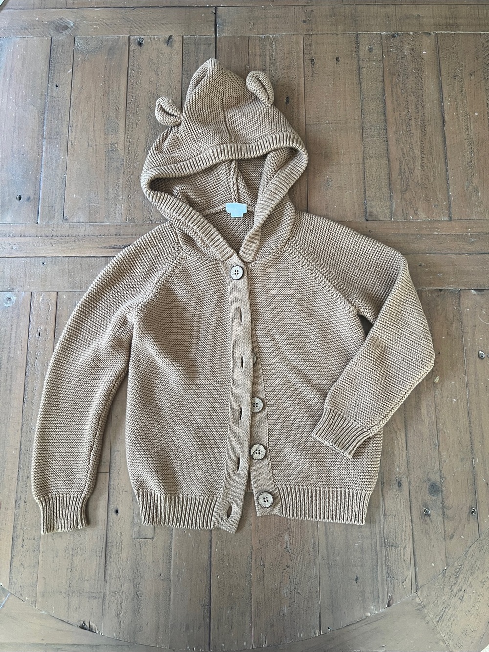 Jamie Kay bear ear hooded knit cardigan sweater 4 years button front brown